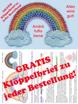 GRATIS 465 Klöppelbrief Regenbogen-Wölkchen "Andrà tutto bene" - "Alles wird gut"